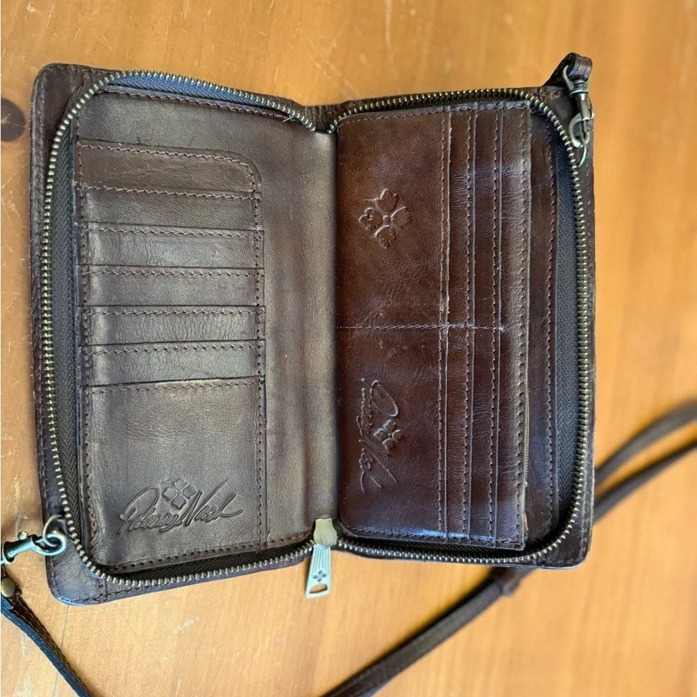 Patricia Nash Brown Metallic Wallet Purse Crossbody Brown Leather Minimalist